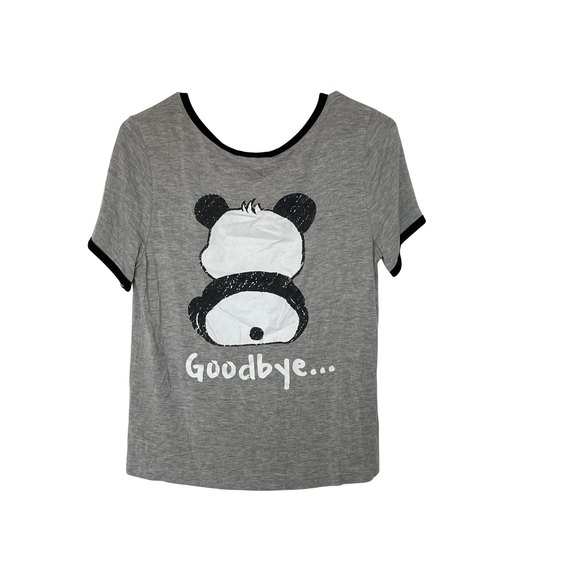 STITCH BY THREAD PANDA HELLO GOODBYE GRAY AND BLACK TSHIRT SZ L - Picture 2 of 3